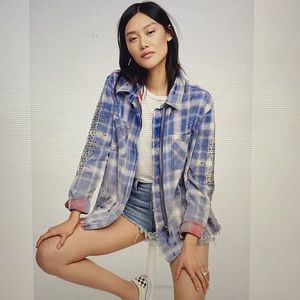 Free People Deconstructed Embellished Flannel Jacket